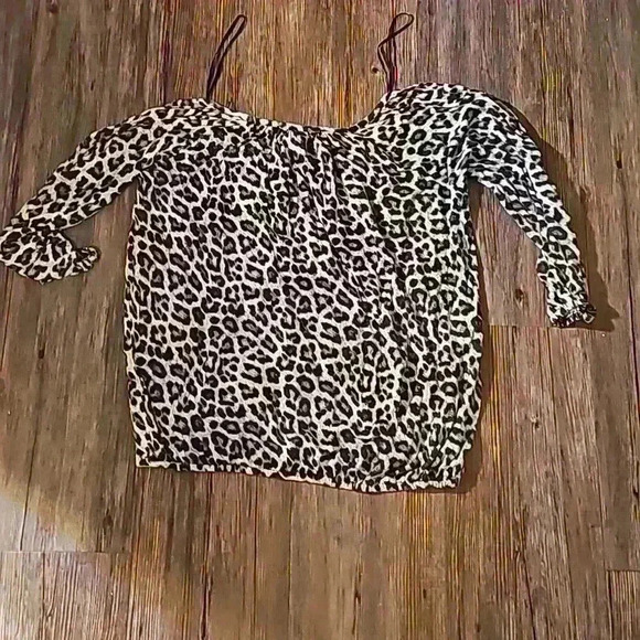 Womens Michael Kors Leapord Print 100% Viscose Cinched Cropped Blouse XS - Picture 4 of 4